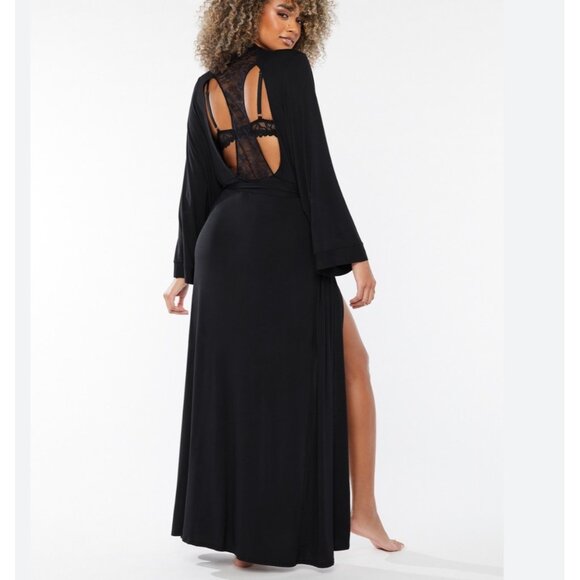 Savage X Fenty Other - Savage X Fenty Black Racerback Lace Detail Satin Robe 2X/3X Sleepwear long new